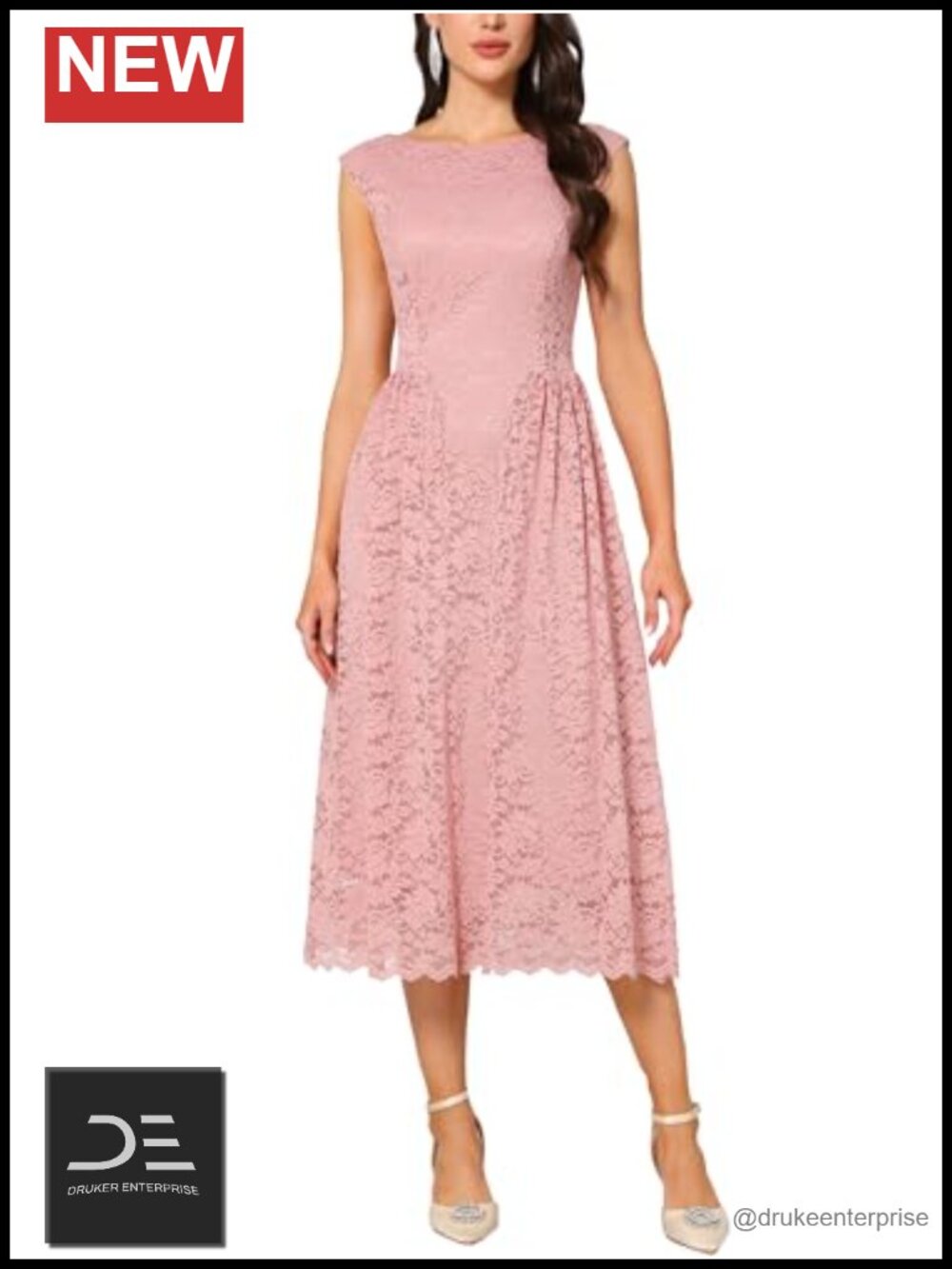 Vintage Lace Boat Neck Cocktail Midi Dress